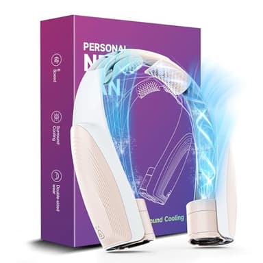 AI Ventilateur de cou portable avec 6 vitesses puissantes, ventilateur personnel ultra silencieux à piles 8000 mAh, rotatif, pour femmes, hommes, bureau, voyage