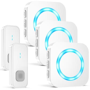 AIMAX Sonnette sans Fil avec 2 Émetteurs et 3 Récepteurs, Sonnette sans Fil Exterieur Etanche, Portée Élevée de 400 m, Étanche IP55, 55 Sonneries, 5 Niveaux de Volume avec Flash LED