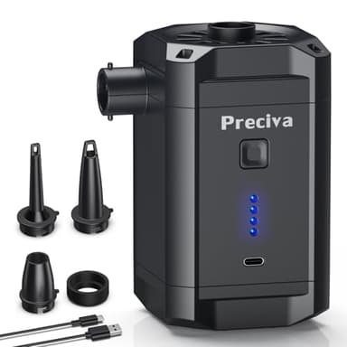 Preciva Pompe à air électrique, 5200 mAh, pompe électrique avec gonflage/dégonflage rapide, pompe électrique portable rechargeable de 280 l/min, avec 4 buses pour piscine, piscine pour enfants, bateau