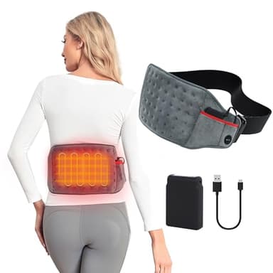 Kintiwe Ceinture Lombaire Chauffante, Coussin Chauffant Dos avec 10000mAh Batterie 3 Niveaux de Température, Soulager des Douleurs Lombaires, Abdominales, Jambes