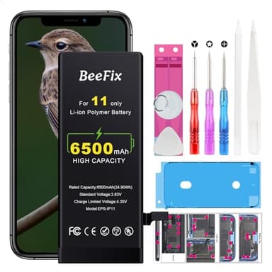 Beefix Batterie pour iPhone 11 : Haute capacité 6500mAh Li-ION Battery de Rechange avec Outils de réparation Compatible avec Le modèle A2111, A2221,A2223