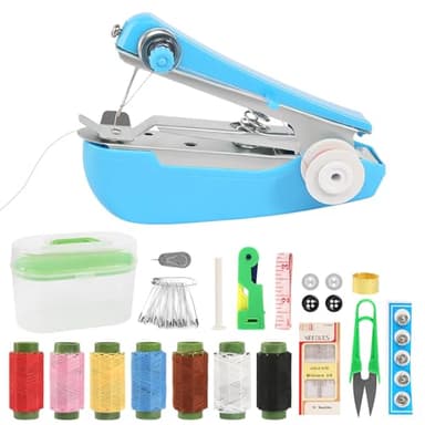Machine a Coudre Portable Mini Machine a Coudre Machine à Coudre Manuelle avec 46 Accessoires de Couture Machine à Coudre à Main pour Vêtements Tissus Rideaux (Couleur Aléatoire)
