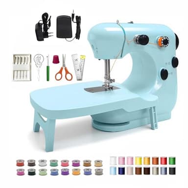 Machine à coudre pour enfants, mini machines à coudre portables à double vitesse avec table extensible, légère – facile à utiliser, meilleur cadeau pour les femmes (301 bleu foncé)