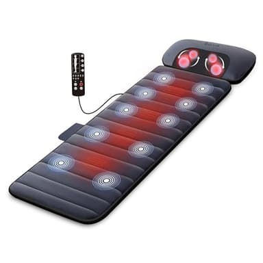 COMFIER Tapis de massage avec fonction chauffante, tapis de massage complet du corps avec coussin de massage Shiatsu mobile, 10 moteurs de vibration et 4 coussins chauffants pour soulager le dos