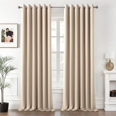 MIULEE Rideau Grande Largeur Rideaux 200x245 CM (L x H), Lot de 2 Rideau Occultant Thermiques Isolant Panneaux Intérieurs, Beige Rideaux Anti Chaleur Fenetre à Oeillets pour Maison Salon Chambre