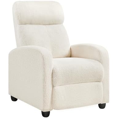 Yaheetech Fauteuil de Relaxation Chaise de Détente Siège de Canapé Fauteuil en Tissu Bouclette Doux avec Repose Pied/Chambre à Coucher/Home Cinéma/Salon Ivoire