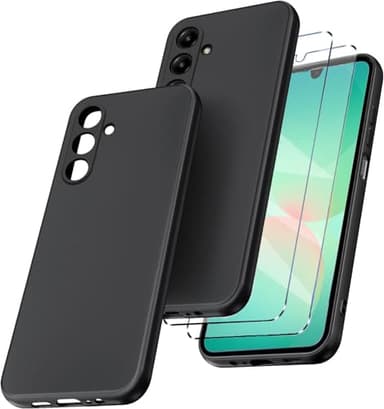 New&Teck Coque pour Samsung Galaxy A26 5G + 2 Verre Trempé Protection écran, Housse Etui en Silicone TPU Souple, Bumper avec Coins Renforcés, Protection Claire. (Noir)