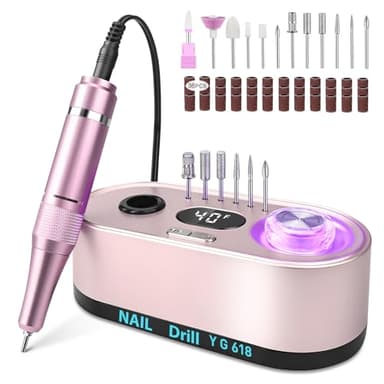 Ponceuse pour Ongles Professionnelle 40000 RPM 36 W, Urbuti 12 en 1 Ponceuse Ongles Portable avec Écran LCD & Support, Lime à Ongle Electrique Silencieux, Kit Manucure Pédicure pour Salon/Maison-Rose