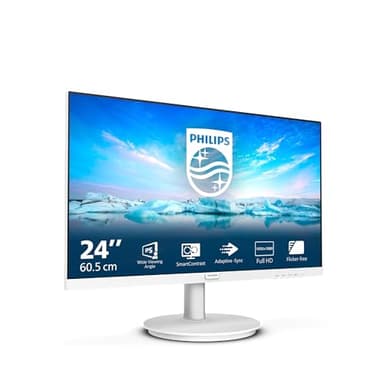 Philips 241V8AW - Moniteur Full HD 24 Pouces, Haut-Parleur intégré, sans Scintillement (1920x1080, 100 Hz, VGA, HDMI), Blanc
