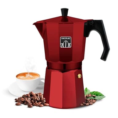 Cecotec Cafetière italienne Mokclassic 600 Red. Expresso, aluminium, 6 tasses, tous feux, joint silicone, poignée ergonomique, filtre et valve en acier inoxydable.