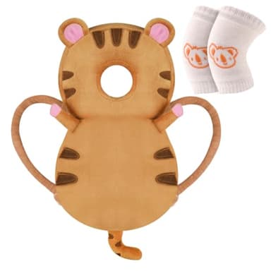 Vicloon Coussin de Protection de la Tête pour Bébé, Coussin de sac à dos Réglable pour Tout-petit avec Genouillères, Harnais de Sécurité pour Bébé de 4 à 24 mois Marche Rampante-Tigre brun
