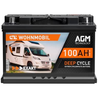 EXAKT Batterie AGM 12V 100Ah pour Camping Car, Batterie auxiliaire étanche, décharge Lente, sans Entretien, Deep Cycle, résistante aux Vibrations, idéal pour caravanes, Le Camping Les Panneaux Solar