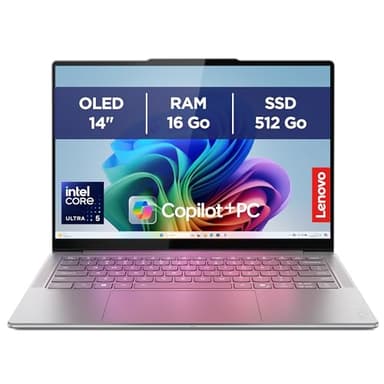 Lenovo Yoga Slim 7 14ILL10 - Ordinateur Portable 14'' OLED WUXGA Copilot+ (Intel Ultra 5 226V, RAM 16Go, SSD 512Go, Intel Arc Graphics 130V, Windows 11 Home) Clavier AZERTY Souris + écouteurs - Gris
