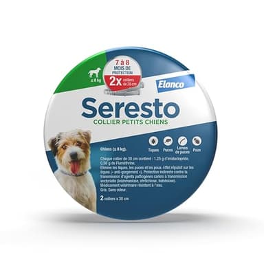 Seresto Collier Petits Chiens – 2 Protections anti puces et anti tiques pour petits chiens de moins de 8kg – Collier Seresto pour chien 7 à 8 mois de protection, réduit le risque de leishmaniose –Gris
