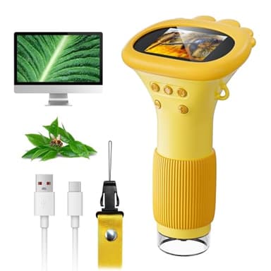 Microscope numérique pour Enfants, écran IPS de 2 Pouces, Rechargeable, SGAINUL grossissement 1000x, Microscope Enfant Portable, 8 lumières LED, Convient aux Enfants de 3 à 8 Ans（Orange）
