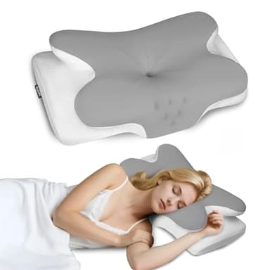 Aoceki Oreiller Ergonomique Cervical,Oreiller Anti Ronflement et Apnée Positionnelle,Coussin Cervicales Memoire de Forme pour Toutes Positions,avec Housse Amovible(Gris Clair Quatre Coins)