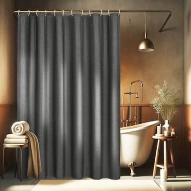 EurCross Rideau de douche 180x200 cm en lin texturé, gris foncé imperméable en tissu, rideau de bain de luxe lourd anti-moisissure lavable avec 12 anneaux