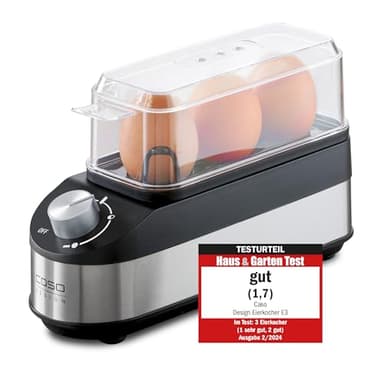 CASO E3 Cuisinière à œufs, réglage rotatif en continu pour le degré de dureté souhaité de mou à dur, économie de temps, d'énergie, Blanc