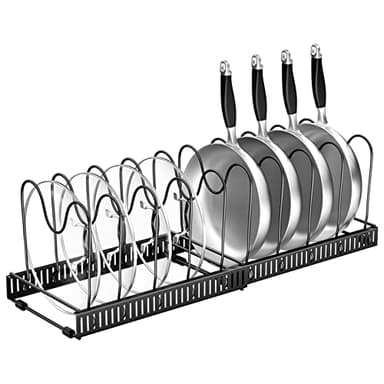 Fousenuk rangement/Porte-casseroles Support Extensible, Organiseur/rang de Poêle avec 10 Compartiments Réglables, de Cuisine pour Tiroir (Noir)