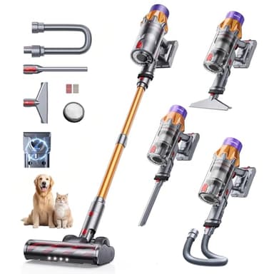SunSare Aspirateur Balai sans Fil, 600W/50KPA/65Mins Aspirateur sans Fil Puissant avec Tuyau Extensible 1M, Parfumé, Chargement Mural, Aspirateur Balai Écran LCD Auto pour Poils d’Animaux/Sols/Tapis