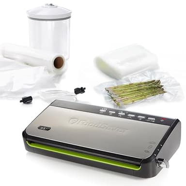 FoodSaver FFS005X Machine sous Vide avec Compartiment de Rangement pour Rouleau et Cutter, Fonction Pulse pour Aliments Fragiles, Inclus Accessoires et Sacs de Mise sous Vide Assortis