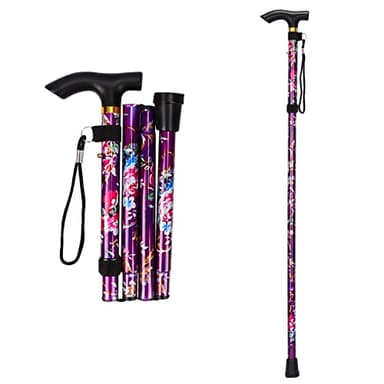 supregear Canne Pliante, Hauteur Réglable à 5 Niveaux Canne de Marche Légère Portable Bâtons de Voyage avec Dragonne et Poignée en T pour Personnes Âgées Handicapées Hommes Femmes, Violet Floral