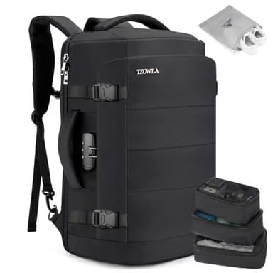 Tzowla Sac a Dos Voyage Cabine Avion 40L pour Ordinateur Portable pour Homme et Femme,Sac à Dos de Etanche Grande Capacité Antivol Avec Port de USB,Sac à Dos PC Portable de 17,3 Pouces, Noir