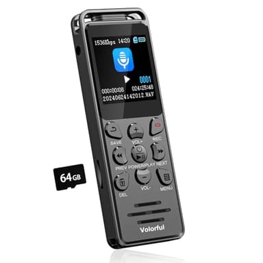 80GB 70H Dictaphone Enregistreur Vocal Numérique, Volorful 1,44" Écran Couleur Enregistreur Audio avec Activation Vocale, Lecteur MP3, USB-C Enregistreur de Voix avec Lecture pour Réunions Entretiens