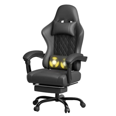 JUMMICO Chaise Gaming Ergonomique, Chaise de Bureau avec Fonction Massage, Fauteuil Gaming avec Repose-Pieds, 150 kg, Noir