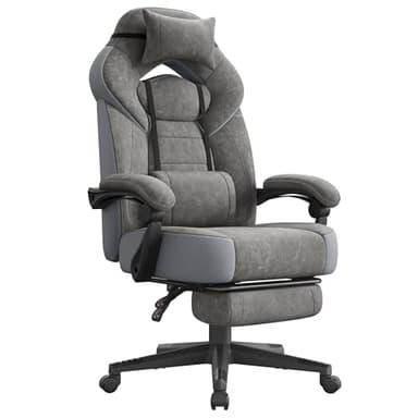 SONGMICS Chaise de Jeu, Chaise d'Ordinateur, Ergonomique, avec Repose-Pieds, Coussin de Tête Ajustable, Support Lombaire, Capacité de Charge de 150 kg, Gris Ardoise OBG077G01