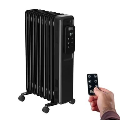 Black+Decker BXRA2001E – Radiateur à huile électrique | 2000W | 9 éléments | 3 niveaux de chaleur | Écran digital | Thermostat réglable | Minuteur 24h | Ultra silencieux