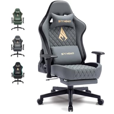 Symino Chaise Gamer Ergonomique - Fauteuil de Bureau avec Repose-Pieds Télescopique, Support Lombaire et Hauteur Réglable - 200kg (Simili Cuir Grey)