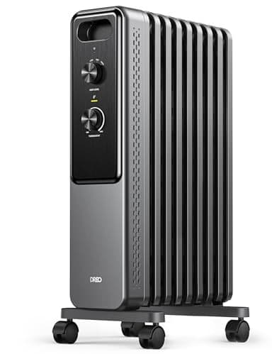 Dreo Radiateur à huile 2000W avec 9 ailettes, chauffage électrique silencieux pour chambre, thermostat réglable, protection surchauffe et basculement, sécurité enfant et mode économie d’énergie