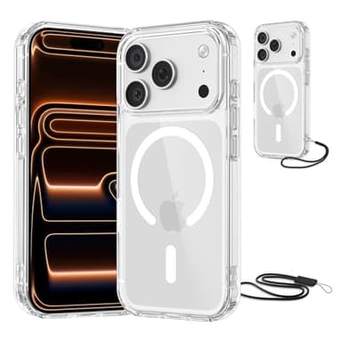 NEW'C Magnétique Coque pour iPhone 17 Pro Max (6,9 Pouces), Compatible avec MagSafe Antichoc Ultime avec Cordon – Magnétisme Puissant et Protection Militaire - Etui Fine - Transparent