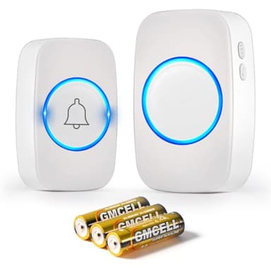 Blendura Sonnette sans Fil Exterieur Etanche 300 Mètres, IP44 Étanche Carillon Electronique, Kit de Carillon avec Récepteurs Enfichables, 60 Mélodies au 5 Niveaux Volumes pour Maison au Bureau, Blanc