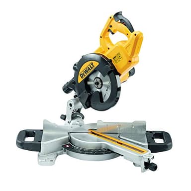DEWALT DWS774-QS Scie à onglet filaire - Moteur 1400W - Diamètre : 216 mm - Coupe sur tous matériaux - Lame de scie carbure 24 dents - 2 boulons de fixation - Mors de serrage - Clé de service - Inclinaison de la lame 48°