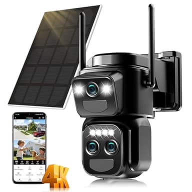 10X Caméra Surveillance WiFi Extérieure Sans Fil,4K Triple Objectif Camera Solaire Extérieur avec Panneau,355° PTZ,Détection Humaine PIR,Vision Nocturne,Suivi Automatique,Audio Bidirectionnel,IP66