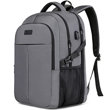 Sac à Dos Homme Sac à Dos Ordinateur Portable 17.3 Pouces,Sac à Dos de Voyage Grande Homme Femme Antivol Imperméable avec USB Charging Port Sac a Dos PC Portable pour Loisir, Scolaire,Affaire - Gris
