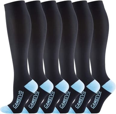 CAMBIVO 6Paires Bas de Contention Femme Homme, Chaussettes de Contention 20-30mmHg, Chaussettes Hautes Montantes, pour Circulation Sanguine Jambes, Sport, Course a Pied, Voyage Avion, Infirmiere