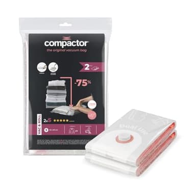 Compactor – Lot de 2 sacs de rangement sous vide manuels pour vêtements taille S 60 x 40 cm – Sacs de rangement sous vide de voyage