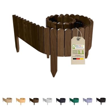 Floranica Bordure de Jardin en Bois 10 x 200 cm Brune Bordurette de Pelouse Bordure de Gazon avec piquets Bordure de Parterre