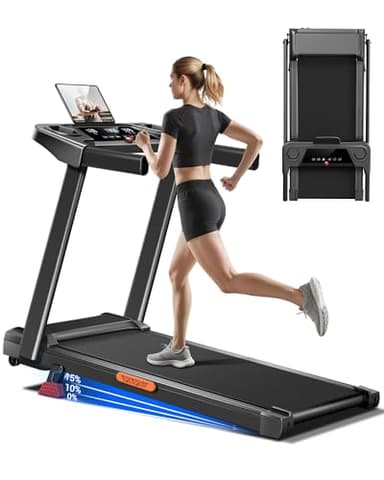 UMAY Tapis de Course Pliable 12km/h,Tapis de Marche Electrique 2,5 CV/1800W avec Moniteur de Fréquence Cardiaque,APP et Haut-parleur Bluetooth,Tapis Roulant avec 12 programmes d'entraînement et inclin