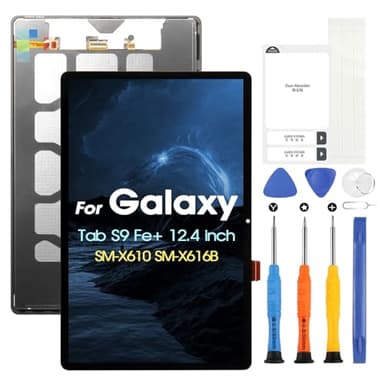 LCD Display pour Samsung Tab S9 Fe Plus Écran LCD pour Galaxy Tab S9 Fe+ SM-X610 SM-X616B 12,4 Pouces Ecran Replacement Digitizer Touch Screen Assembly avec Réparation Kit, Noir sans Cadre