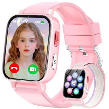 Montre Connectée Enfants GPS, 4G Smartwatch Téléphone pour Filles et Garçons avec Appel, Vidéo, SOS, Chat, Mode Classe Podomètre, Jeux, Réveil, Montre Intelligente Enfant 4 à 12 Ans Cadeau, Rose