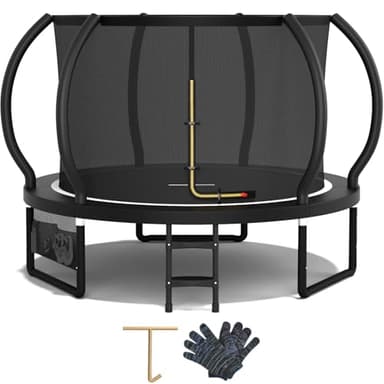 Devoko Trampoline Extérieur Ø 228/305/366/427 cm, Certifié GS, pour Enfants, avec Filet de Sécurité, Couverture de Protection, Design Citrouille, Capacité de Charge 150 kg (Noir, 234 cm / 7.5 FT)