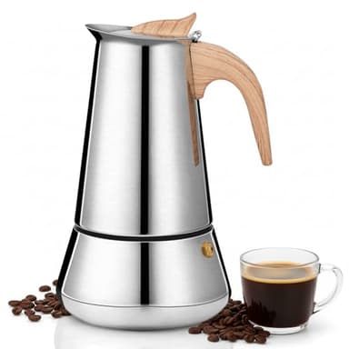 VINATO Cafetière Italienne 6 Tasses (350ml) Moka Inox Compatible Induction & Tous Feux, Pour Café Aromatique à la Maison & Voyage