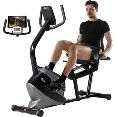 ISE Vélo d appartement Semi Allongé Magnétique 8 Niveaux Résistance, Velo d appartement Dossier Réglable Ergonomie, Impulsion/Ecran LCD, Velo Appartement Semi-Allongé Volant Silencieux, Maison/Bureau