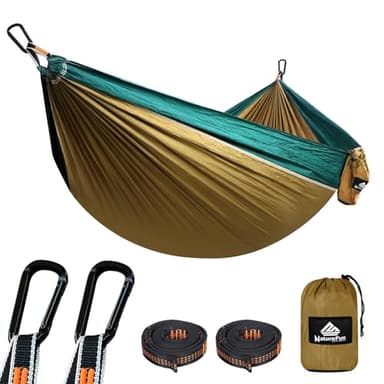 NATUREFUN Hamac Ultra-léger de Voyage Camping | 300 kg Capacité de Charge,(275 x 140 cm) Nylon à Parachute| 2 x Mousquetons de qualités, 2 x Sangles de Nylon| pour Jardin d'interieur/extérieur
