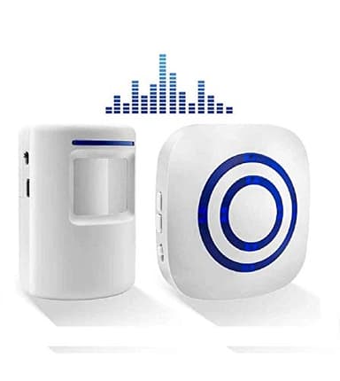 BeiLan Sonnette sans Fil Kit de Carillon de Porte Electrique avec 1 Récepteur et 1 Détecteur de Mouvement PIR Capteur Alerte Visiteur Alarme de Sécurité avec 38 Mélodies au 3 Niveau Volumes, blanc