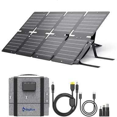 Chargeur Solaire Pliable 60W, BigBlue Panneau Solaire Portable ETFE QC3.0+PD45W+CC Sortie 22,2V【IP68 étanche et Support d'angle】pour Camping, Compatible avec Smartphone Tablette Station d'alimentation